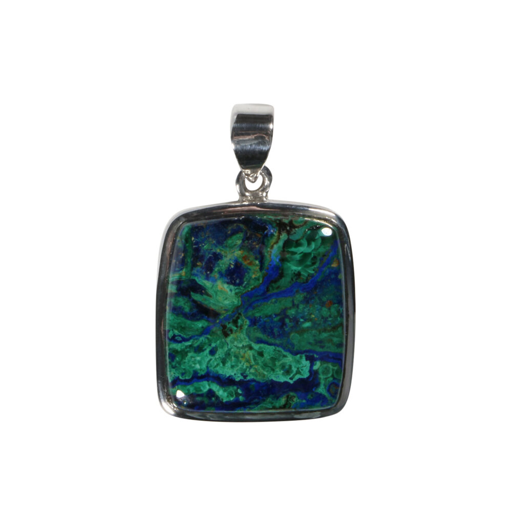 Zilveren hanger azuriet-malachiet | rechthoek 2,3 x 2,1 cm Zilveren hanger azuriet-malachiet | rechthoek 2,3 x 2,1 cm