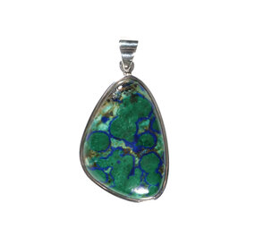 Zilveren hanger azuriet-malachiet | freeform 3,2 x 2,2 cm