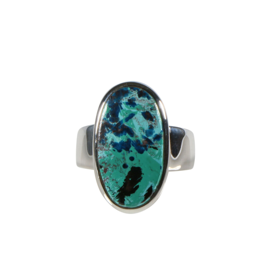 Zilveren ring chrysocolla met azuriet maat 18 1/2 | ovaal 2,1 x 1,2 cm Zilveren ring chrysocolla met azuriet maat 18 1/2 | ovaal 2,1 x 1,2 cm