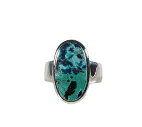 Zilveren ring chrysocolla met azuriet maat 18 1/2 | ovaal 2,1 x 1,2 cm Zilveren ring chrysocolla met azuriet maat 18 1/2 | ovaal 2,1 x 1,2 cm