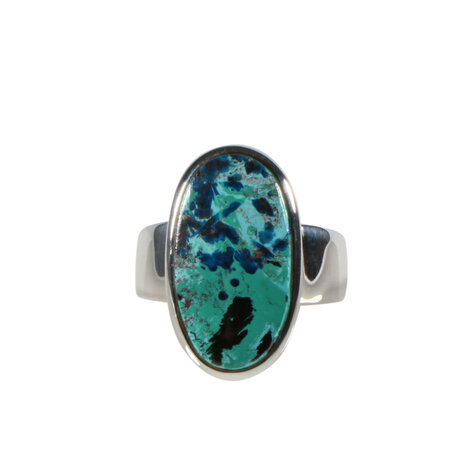 Zilveren ring chrysocolla met azuriet maat 18 1/2 | ovaal 2,1 x 1,2 cm Zilveren ring chrysocolla met azuriet maat 18 1/2 | ovaal 2,1 x 1,2 cm