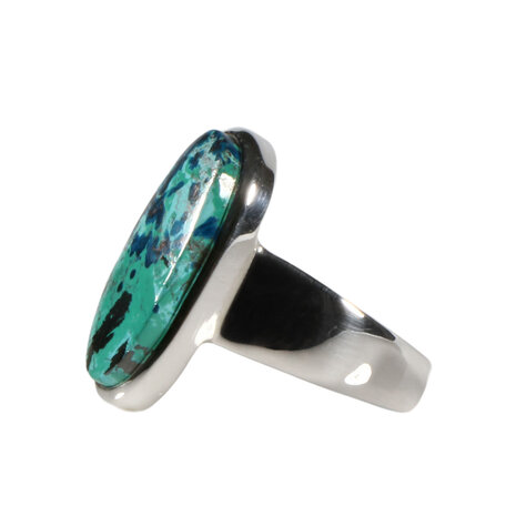 Zilveren ring chrysocolla met azuriet maat 18 1/2 | ovaal 2,1 x 1,2 cm Zilveren ring chrysocolla met azuriet maat 18 1/2 | ovaal 2,1 x 1,2 cm