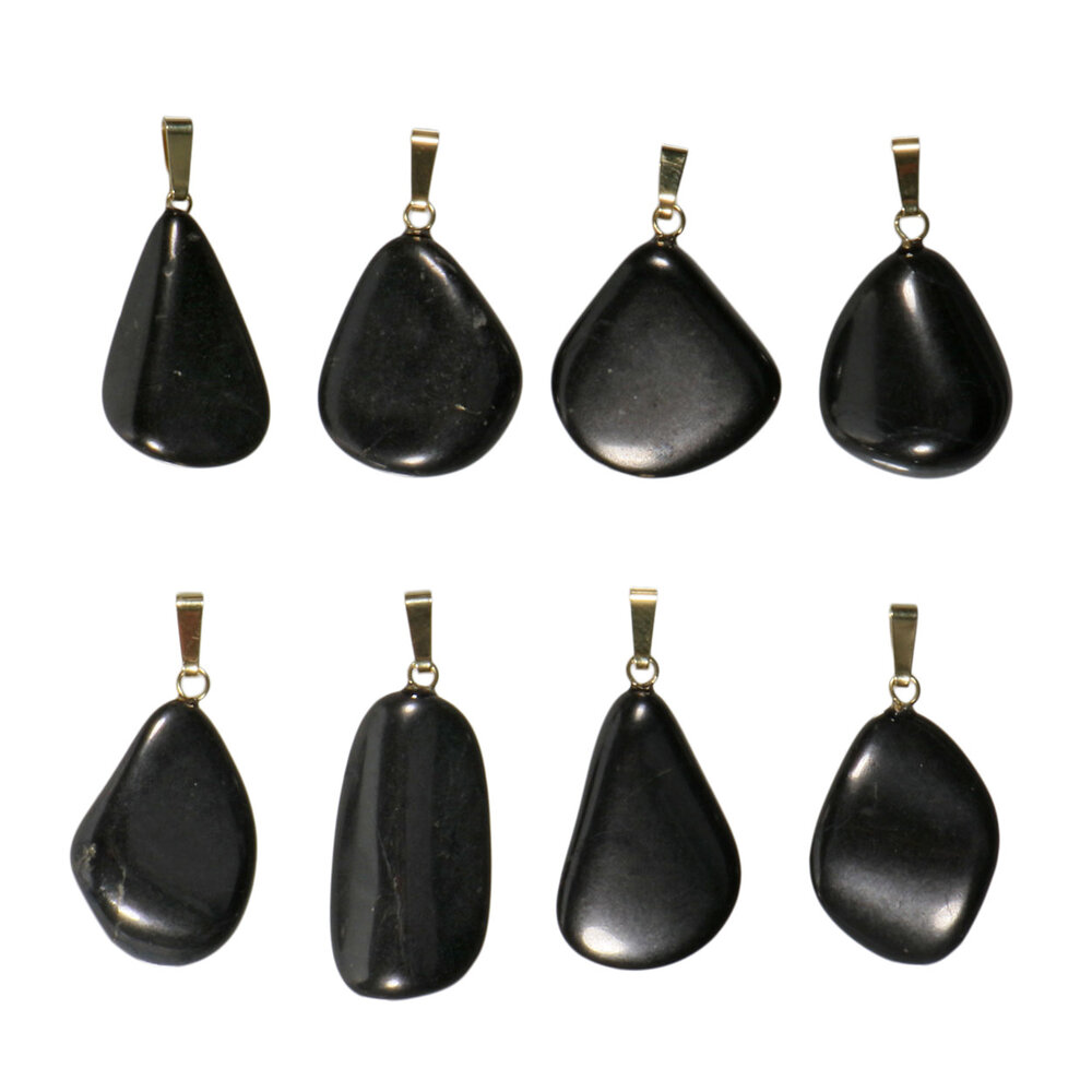 Shungiet hanger met 14k gouden oogje Shungiet hanger met 14k gouden oogje