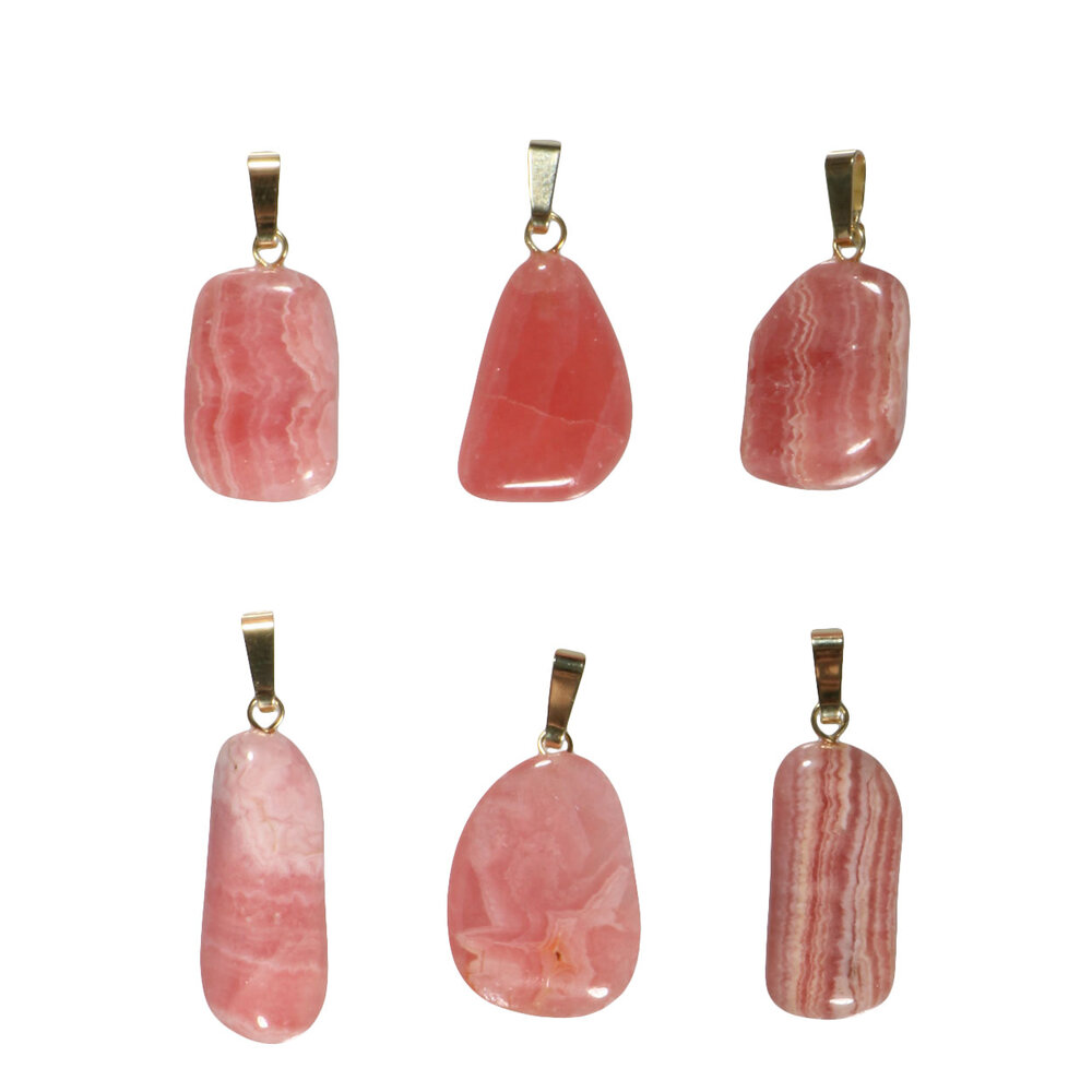 Rhodochrosiet hanger met 14k gouden oogje Rhodochrosiet hanger met 14k gouden oogje