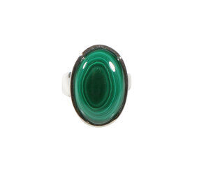 Zilveren ring malachiet maat 16 3/4 | ovaal 2 x 1,4 cm Zilveren ring malachiet maat 16 3/4 | ovaal 2 x 1,4 cm