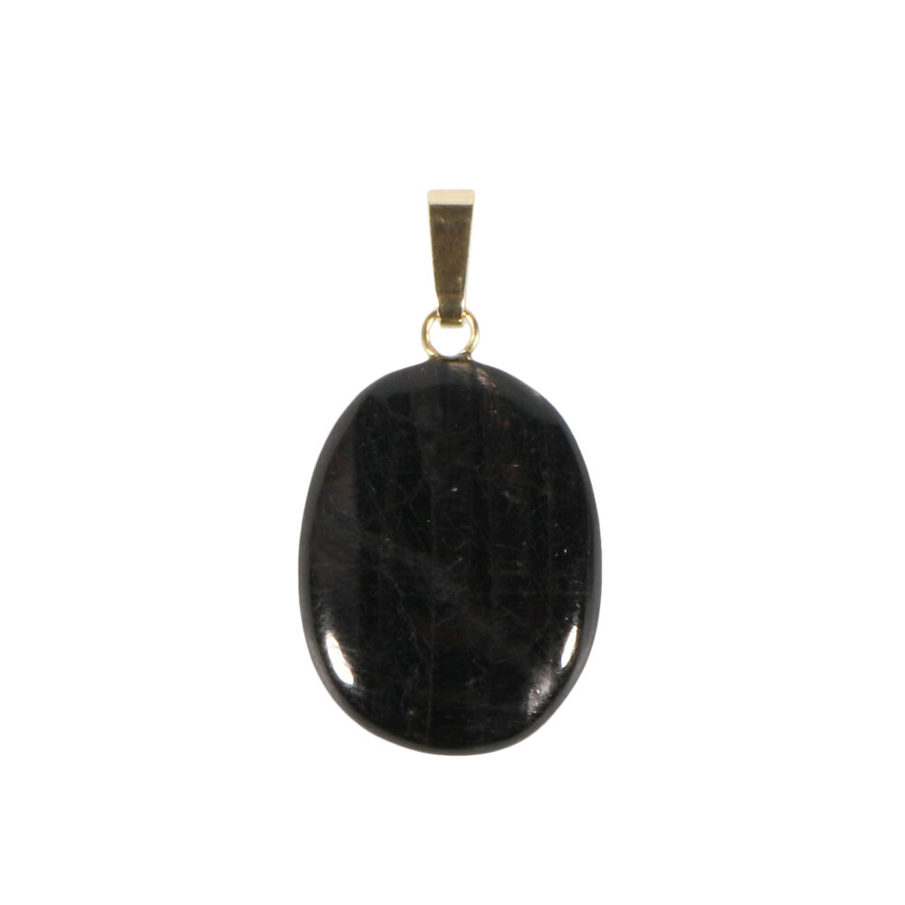 Hyperstheen hanger ovaal met 14k gouden oogje