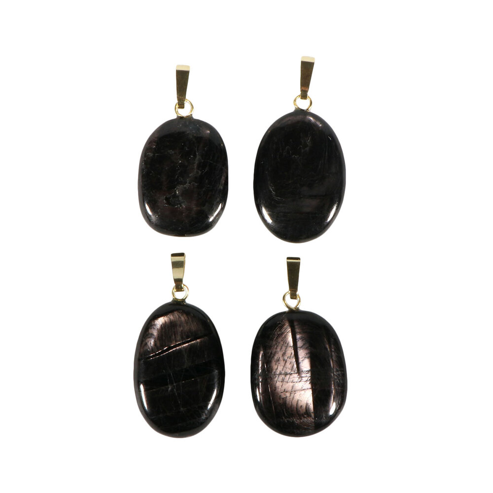 Hyperstheen hanger ovaal met 14k gouden oogje