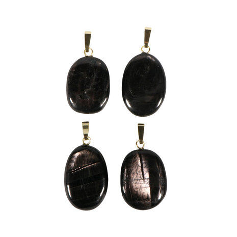 Hyperstheen hanger ovaal met 14k gouden oogje