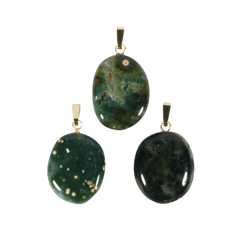 Jaspis (oceaan) hanger ovaal met 14k gouden oogje Jaspis (oceaan) hanger ovaal met 14k gouden oogje