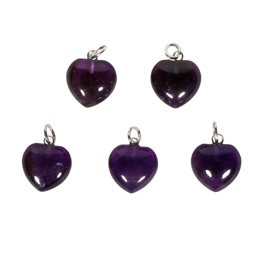 Amethist hanger hart 15 mm met zilveren oogje Amethist hanger hart 15 mm met zilveren oogje