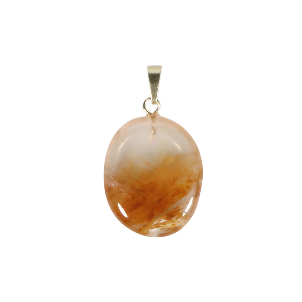 Golden healer (limonietkwarts) hanger getrommeld met 14k gouden oogje Golden healer (limonietkwarts) hanger getrommeld met 14k gouden oogje