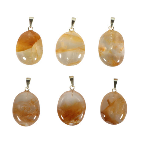 Golden healer (limonietkwarts) hanger getrommeld met 14k gouden oogje Golden healer (limonietkwarts) hanger getrommeld met 14k gouden oogje