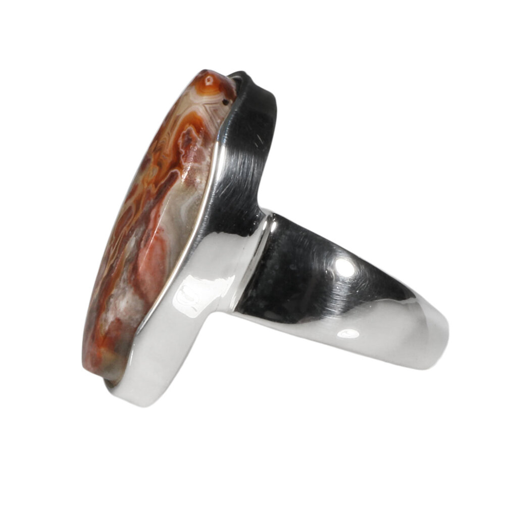 Zilveren ring agaat (kant) maat 17 1/2 | ovaal 2,4 x 1,3 cm