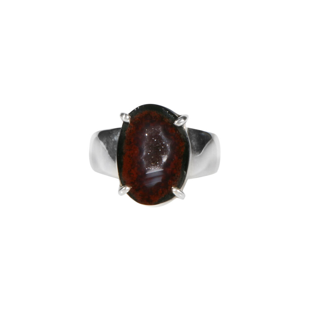 Zilveren ring agaat geode maat 17 1/2 | ovaal gezet 1,5 x 1 cm Zilveren ring agaat geode maat 17 1/2 | ovaal gezet 1,5 x 1 cm