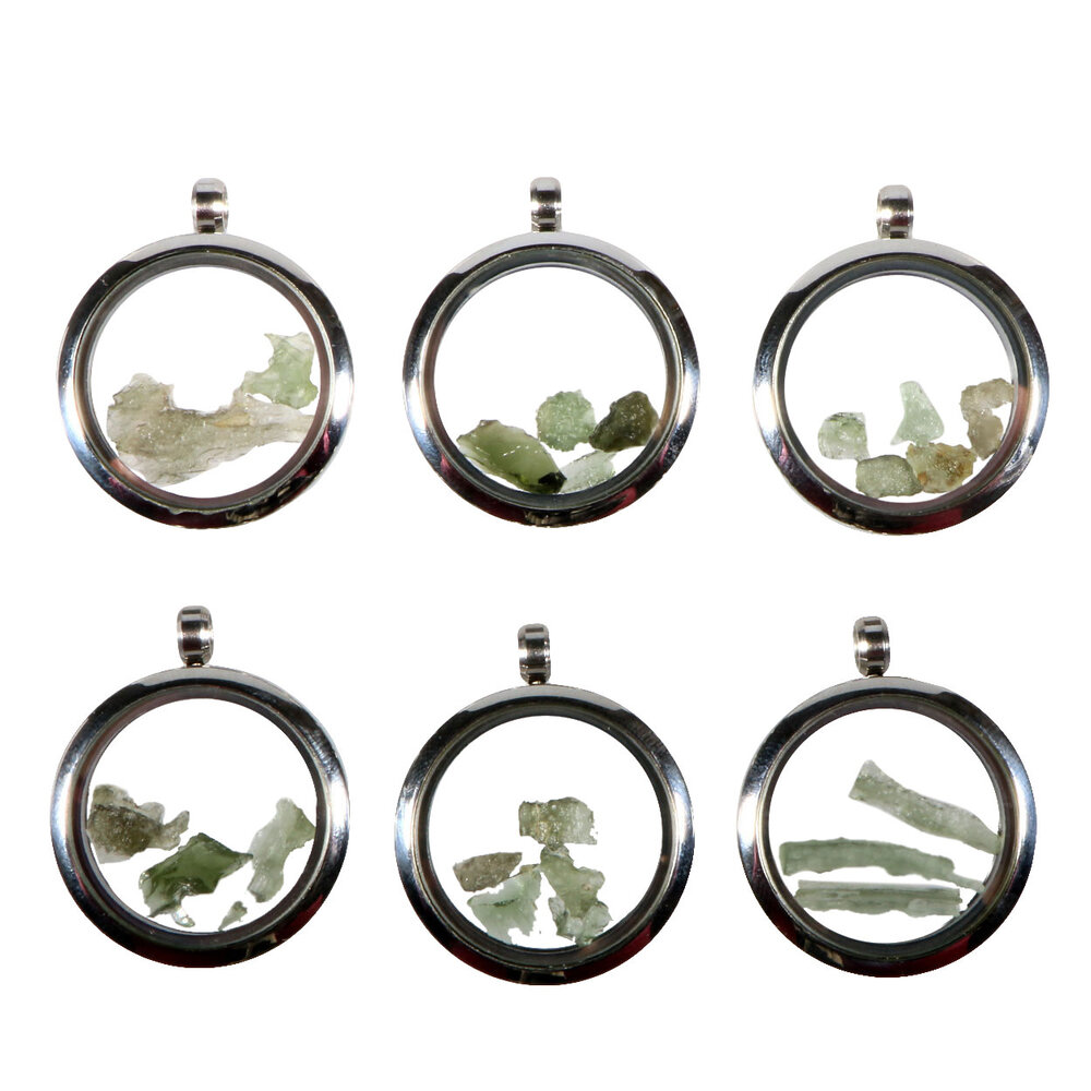 Locket hanger van rvs met ruwe moldaviet Locket hanger van rvs met ruwe moldaviet