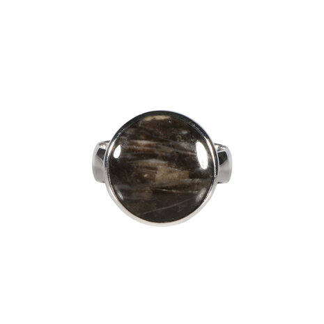 Zilveren ring versteend hout maat 19 | rond  1,5 cm Zilveren ring versteend hout maat 19 | rond  1,5 cm