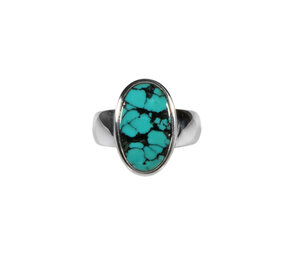 Zilveren ring turkoois (Tibetaans) maat 17 1/4 | ovaal 1,7 x 1,1 cm