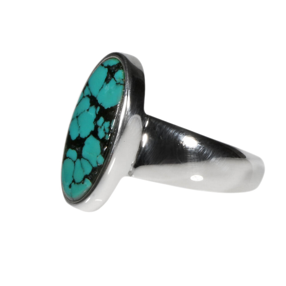 Zilveren ring turkoois (Tibetaans) maat 17 1/4 | ovaal 1,7 x 1,1 cm