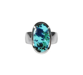 Zilveren ring chrysocolla met azuriet maat 17 1/2 | ovaal 1,8 x 1,1 cm Zilveren ring chrysocolla met azuriet maat 17 1/2 | ovaal 1,8 x 1,1 cm
