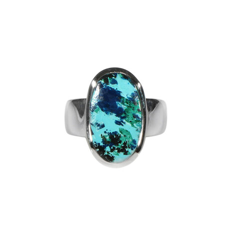Zilveren ring chrysocolla met azuriet maat 17 1/2 | ovaal 1,8 x 1,1 cm Zilveren ring chrysocolla met azuriet maat 17 1/2 | ovaal 1,8 x 1,1 cm