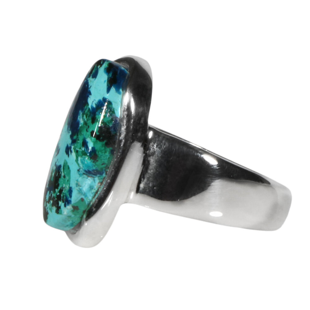 Zilveren ring chrysocolla met azuriet maat 17 1/2 | ovaal 1,8 x 1,1 cm Zilveren ring chrysocolla met azuriet maat 17 1/2 | ovaal 1,8 x 1,1 cm