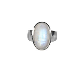 Zilveren ring maansteen (regenboog) maat 17 1/2 | ovaal 1,7 x 1,1 cm Zilveren ring maansteen (regenboog) maat 17 1/2 | ovaal 1,7 x 1,1 cm