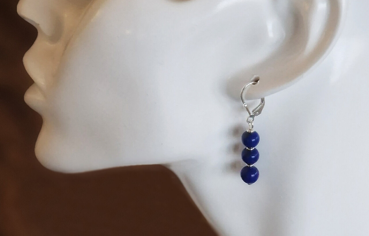 Zilveren oorbellen lapis lazuli A-kwaliteit | 3 bolletjes Zilveren oorbellen lapis lazuli A-kwaliteit | 3 bolletjes