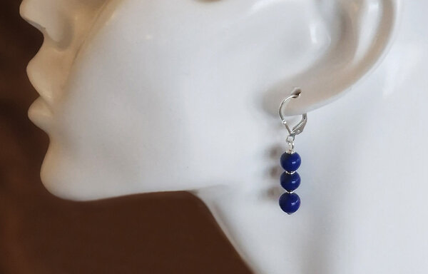 Zilveren oorbellen lapis lazuli A-kwaliteit | 3 bolletjes Zilveren oorbellen lapis lazuli A-kwaliteit | 3 bolletjes