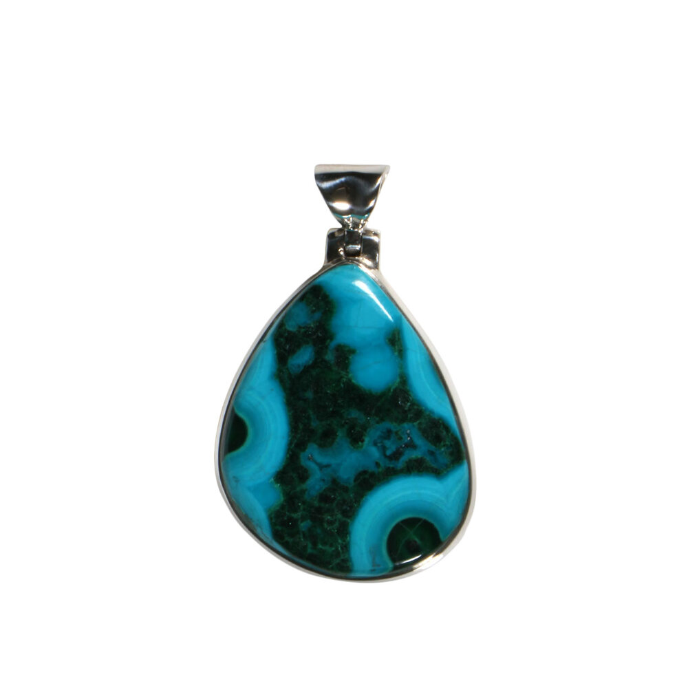 Zilveren hanger chrysocolla met malachiet | druppel 2,9 x 2,2 cm Zilveren hanger chrysocolla met malachiet | druppel 2,9 x 2,2 cm
