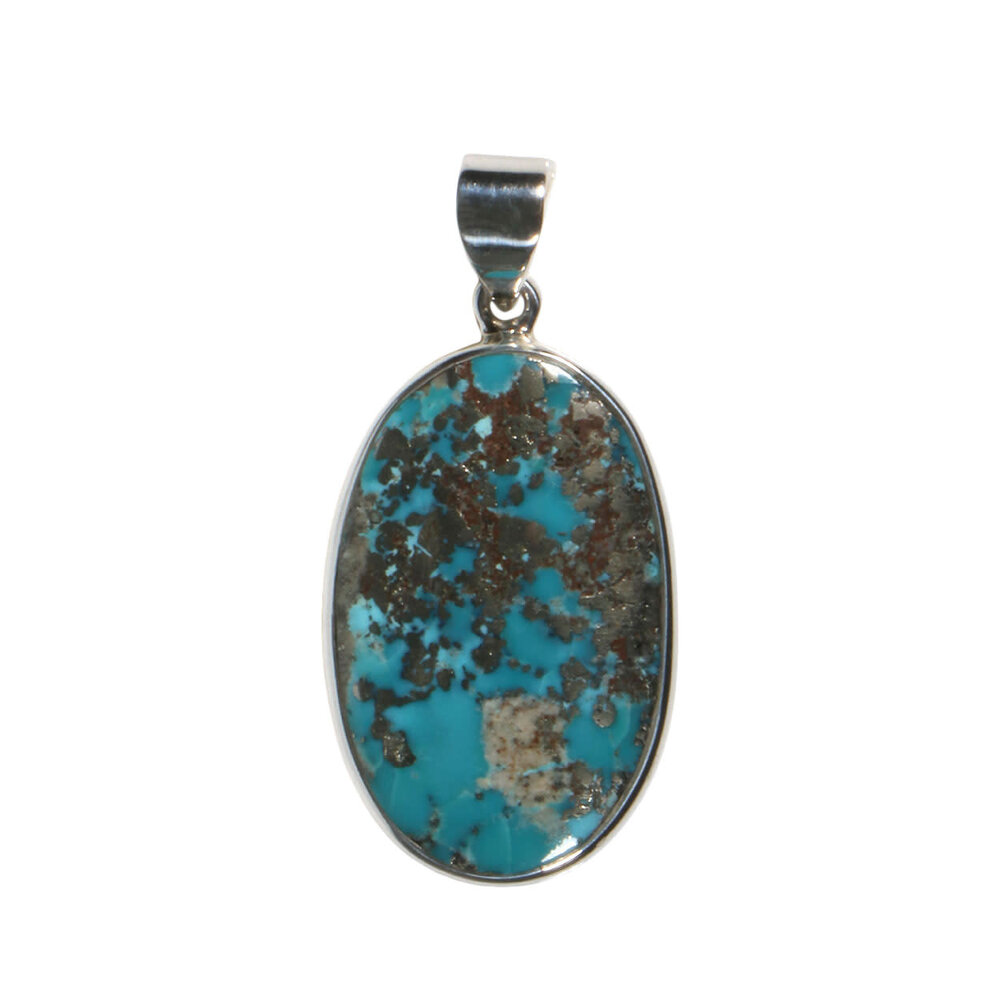 Zilveren hanger turkoois met pyriet | ovaal 3 x 1,9 cm Zilveren hanger turkoois met pyriet | ovaal 3 x 1,9 cm
