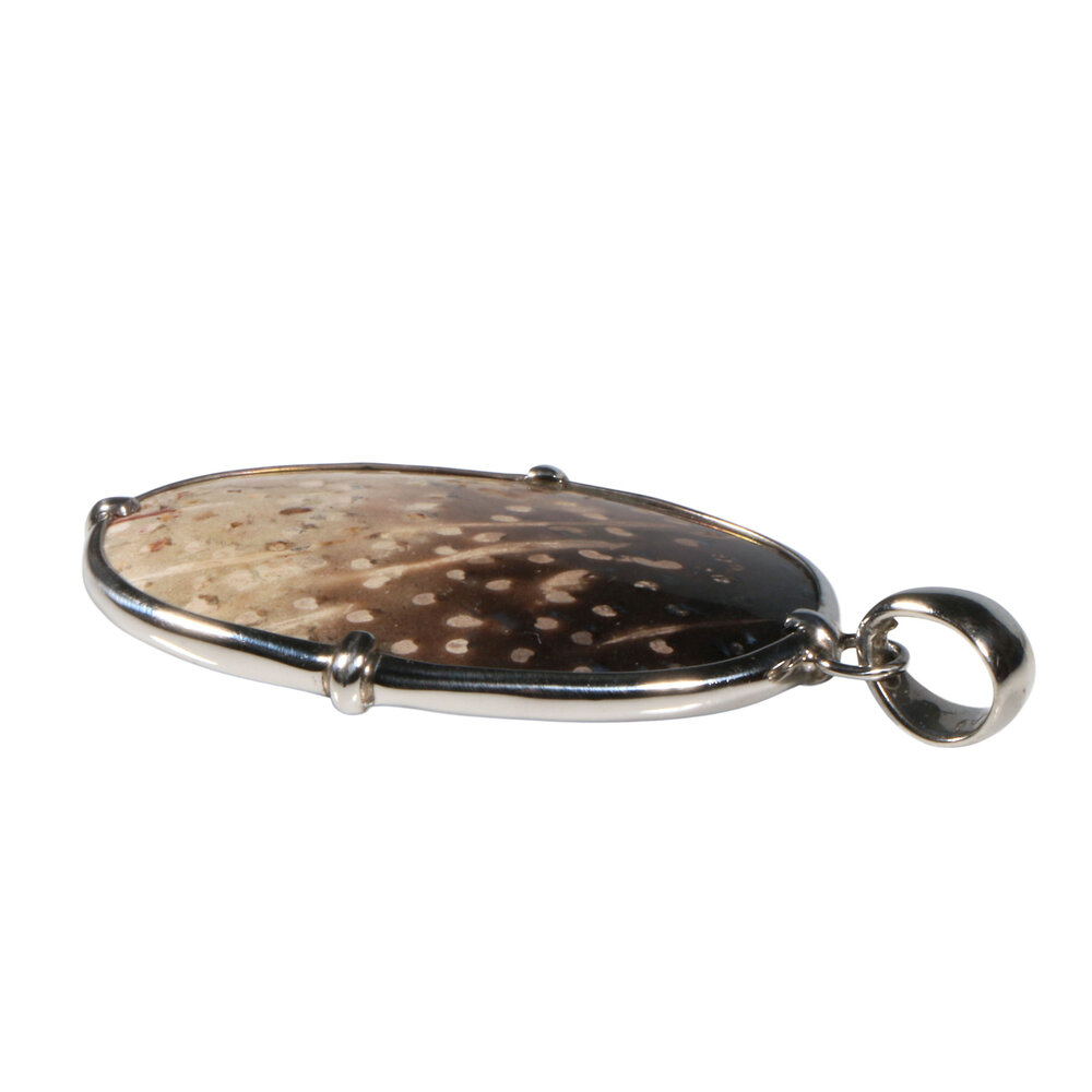 Zilveren hanger versteend palm hout | ovaal 3,9 x 2,5 cm Zilveren hanger versteend palm hout | ovaal 3,9 x 2,5 cm