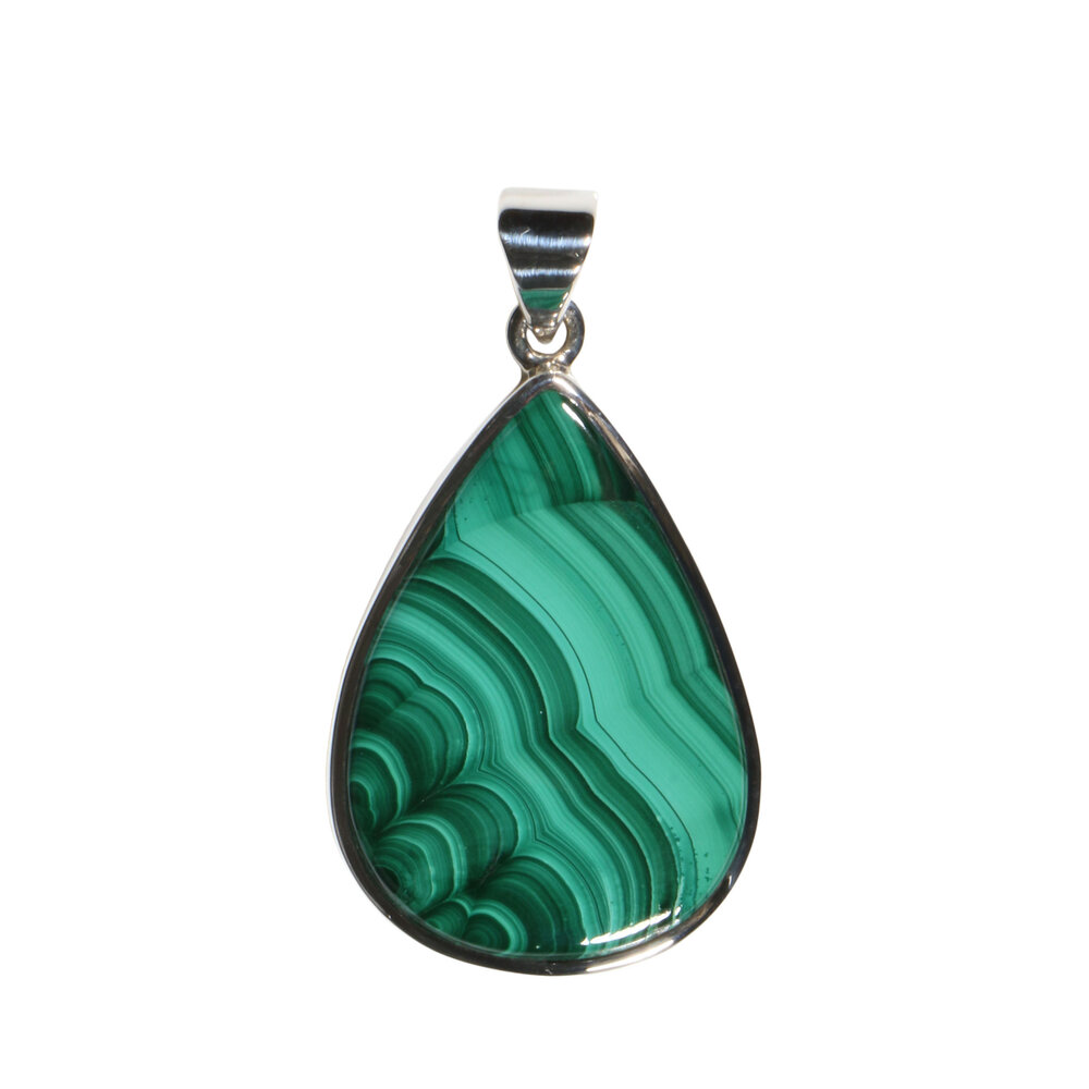 Zilveren hanger malachiet | druppel 3,3 x 2,4 cm