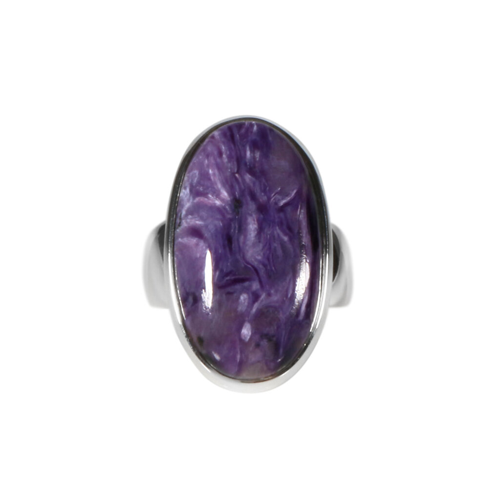 Zilveren ring charoiet maat 18 1/2 | ovaal 2,5 x 1,5 cm