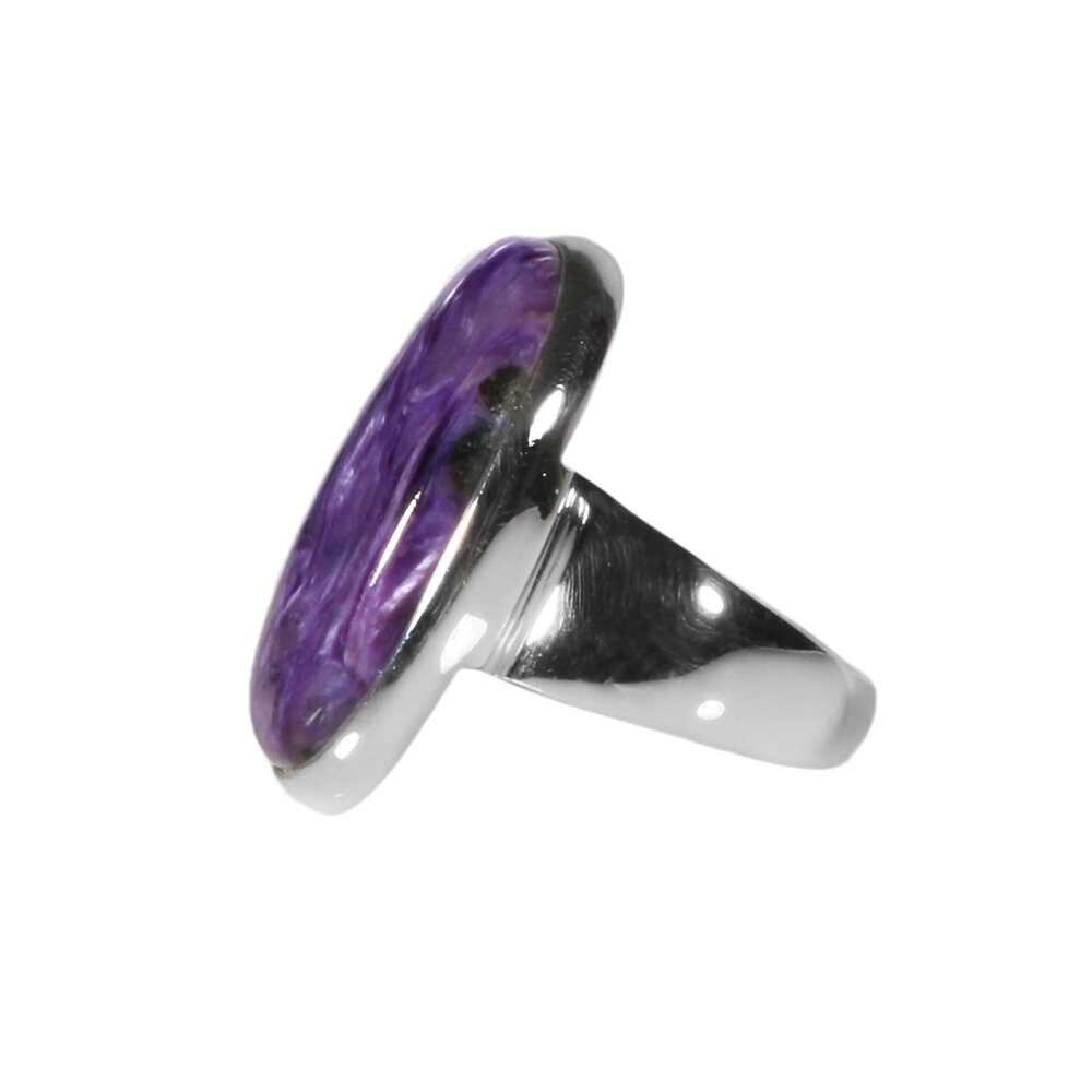 Zilveren ring charoiet maat 18 1/2 | ovaal 2,5 x 1,5 cm