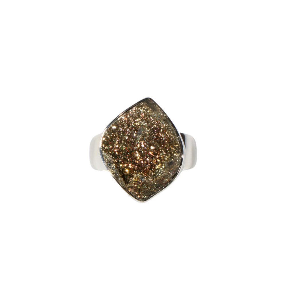 Zilveren ring pyriet (regenboog) maat 19 1/2 | ruit ruw 2,1 x 1,7 cm Zilveren ring pyriet (regenboog) maat 19 1/2 | ruit ruw 2,1 x 1,7 cm