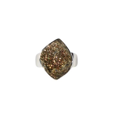 Zilveren ring pyriet (regenboog) maat 19 1/2 | ruit ruw 2,1 x 1,7 cm Zilveren ring pyriet (regenboog) maat 19 1/2 | ruit ruw 2,1 x 1,7 cm