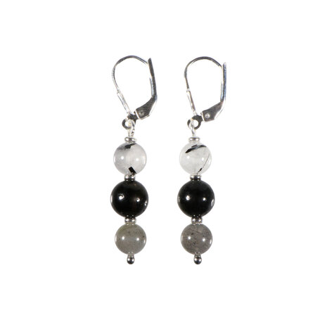 Zilveren oorbellen zwarte magie (bescherming) 6 & 8 mm kralen Zilveren oorbellen zwarte magie (bescherming) 6 & 8 mm kralen
