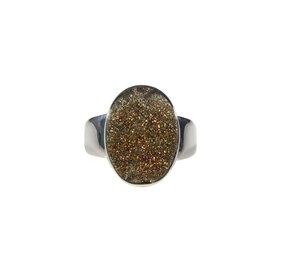 Zilveren ring pyriet (regenboog) maat 18 | ovaal ruw 1,7 x 1,3 cm Zilveren ring pyriet (regenboog) maat 18 | ovaal ruw 1,7 x 1,3 cm