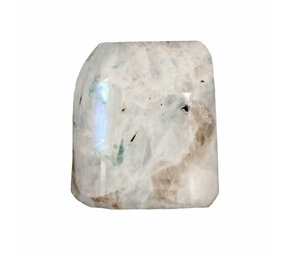 Maansteen (regenboog) met toermalijn sculptuur 6 x 5,5 x 4 cm | 295 gram