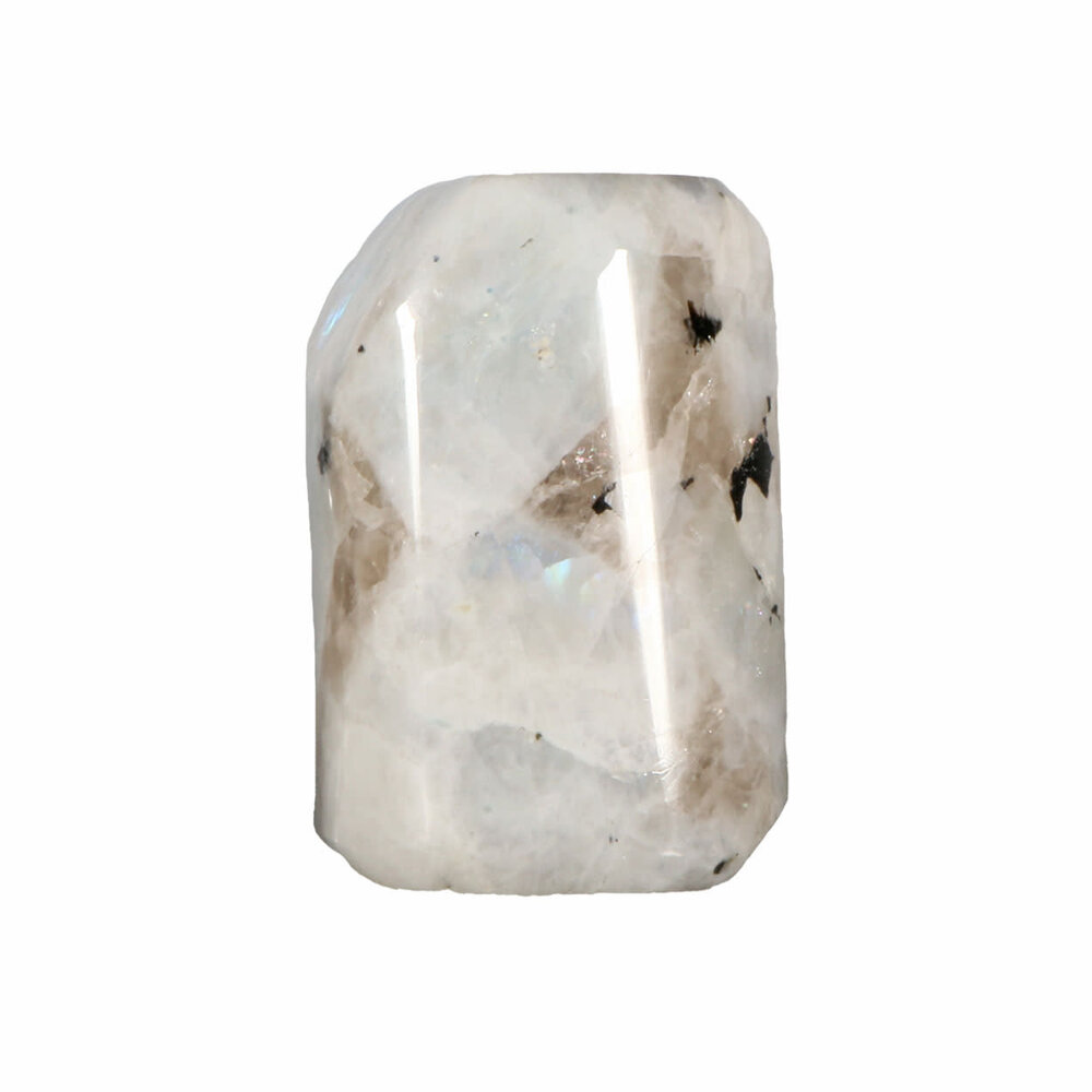 Maansteen (regenboog) met toermalijn sculptuur 6 x 5,5 x 4 cm | 295 gram