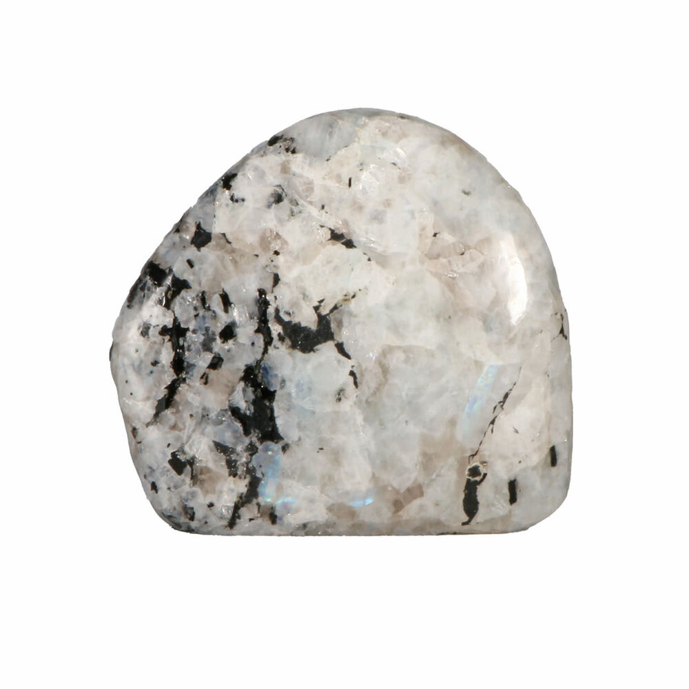 Maansteen (regenboog) met toermalijn sculptuur 8 x 7,5 x 3,5 cm | 315 gram Maansteen (regenboog) met toermalijn sculptuur 8 x 7,5 x 3,5 cm | 315 gram