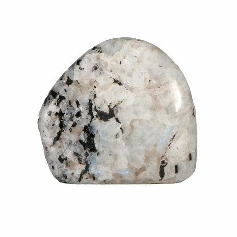 Maansteen (regenboog) met toermalijn sculptuur 8 x 7,5 x 3,5 cm | 315 gram Maansteen (regenboog) met toermalijn sculptuur 8 x 7,5 x 3,5 cm | 315 gram