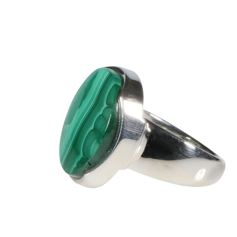 Zilveren ring malachiet maat 17 | rond 1,7 cm (1) Zilveren ring malachiet maat 17 | rond 1,7 cm (1)