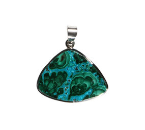 Zilveren hanger chrysocolla met malachiet | driehoek 2,5 x 3,5 cm Zilveren hanger chrysocolla met malachiet | driehoek 2,5 x 3,5 cm