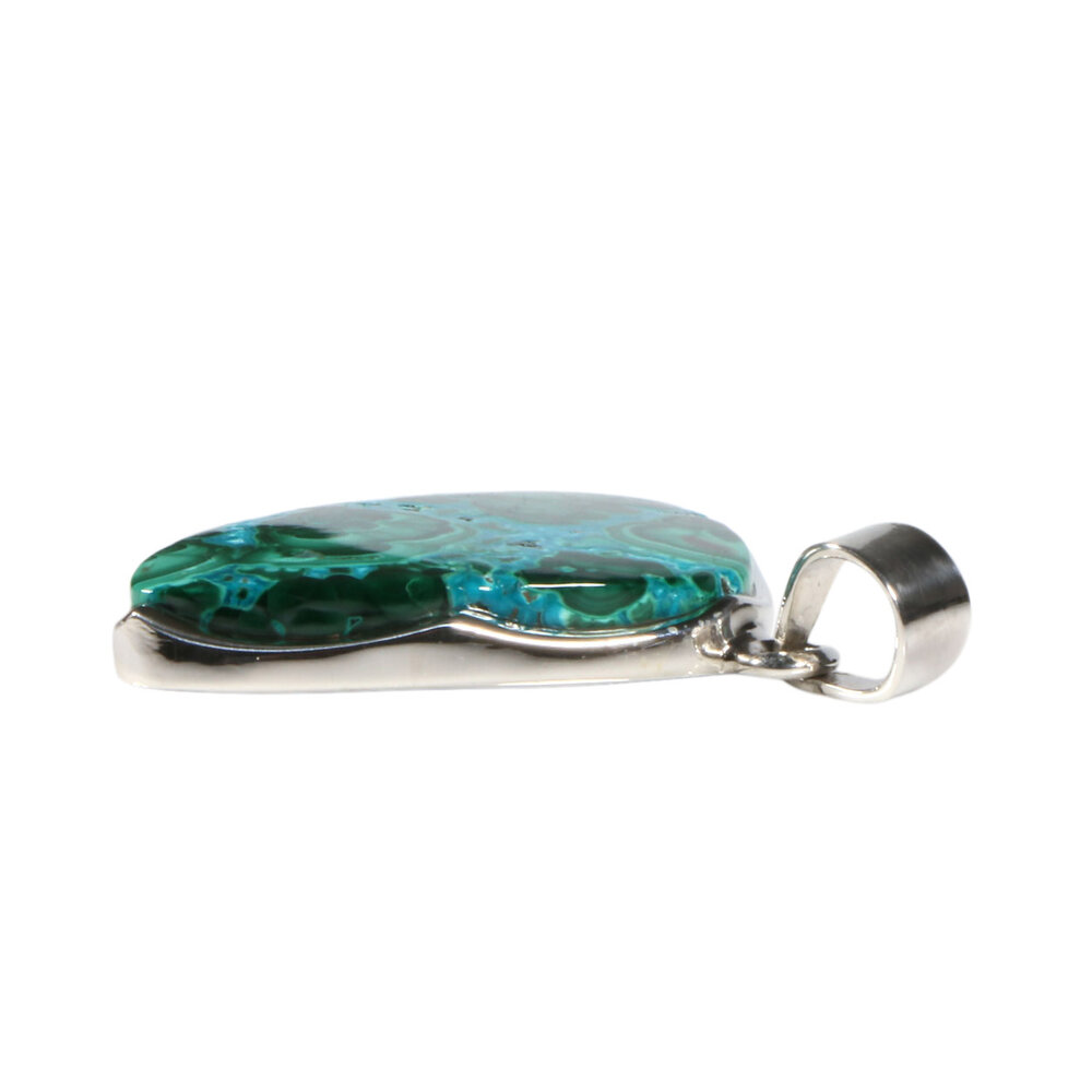 Zilveren hanger chrysocolla met malachiet | driehoek 2,5 x 3,5 cm