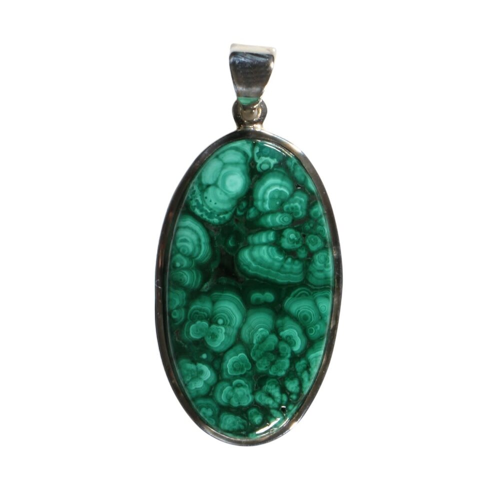 Zilveren hanger malachiet | ovaal 3,7 x 2,1 cm Zilveren hanger malachiet | ovaal 3,7 x 2,1 cm