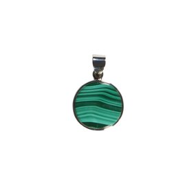 Zilveren hanger malachiet | rond 1,6 cm Zilveren hanger malachiet | rond 1,6 cm