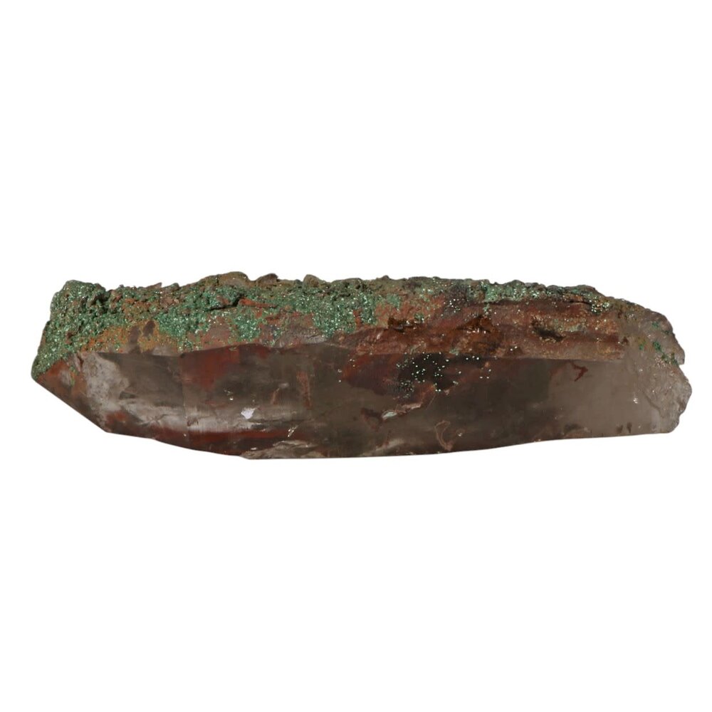 Lemurisch sjamaankwarts kristal met malachiet en ijzer 16 x 6,5 x 4,5 cm | 596 gram