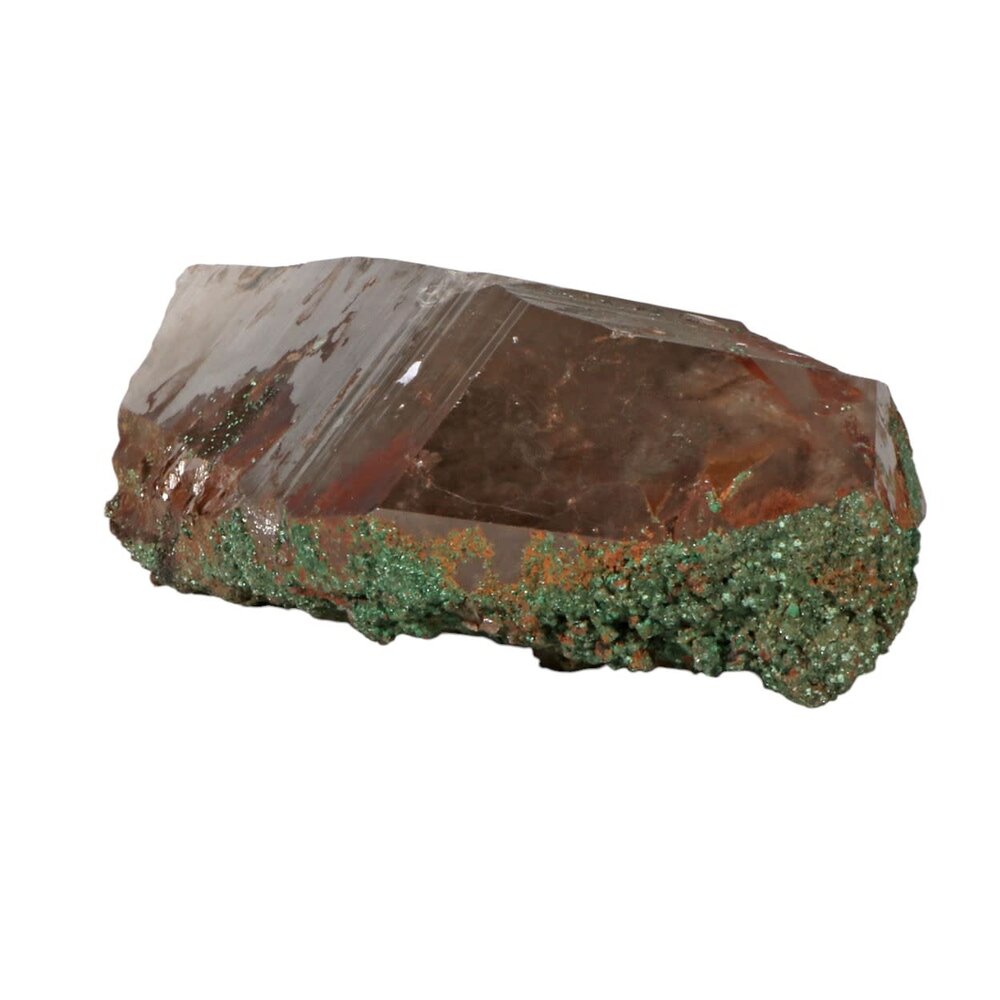 Lemurisch sjamaankwarts kristal met malachiet en ijzer 16 x 6,5 x 4,5 cm | 596 gram