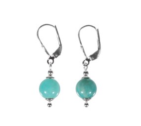 Zilveren oorbellen amazoniet (Russisch) rond 8 mm